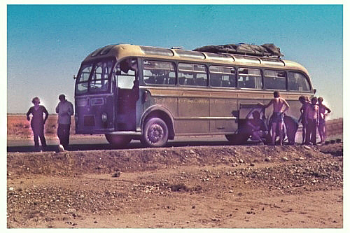 The AACCC bus 'SLA 765' in the desert south of Quetta in Pakistan