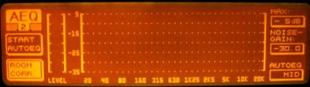 DEQ2496 display showing the ROOM CORRECTION indicator.