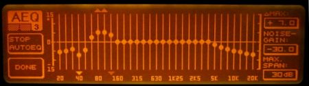 DEQ2496 display showing the bass frequencies being equalised.