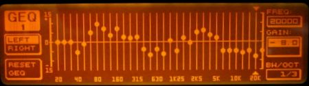 DEQ2496 display showing the GEQ settings modified.