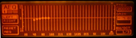 DEQ2496 display showing the 40-125 hz set, and other frequencies deselected.