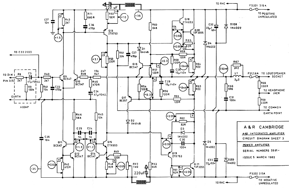 Circuit diagram A60 pwer amp section