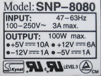 Skynet 8080 SMPS module label