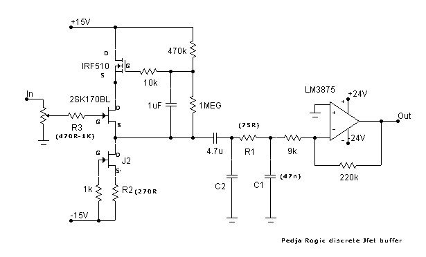 The discrete Jfet buffer circuit diagram
