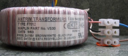 Transformer wired for 230 volt mains supply