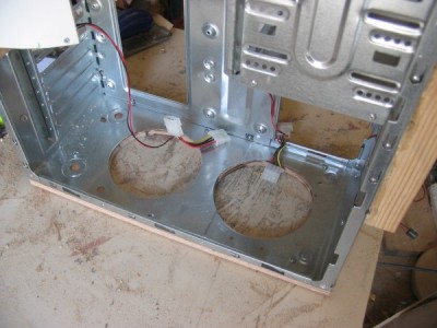 Apertures in base for fans.
