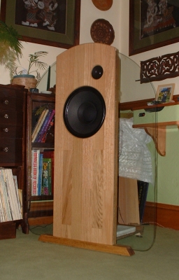 My glass/timber open-baffle 'speakers close up.