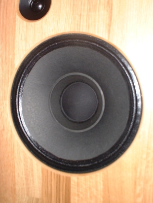 My glass/timber open-baffle 'speakers close up (woofer mount).